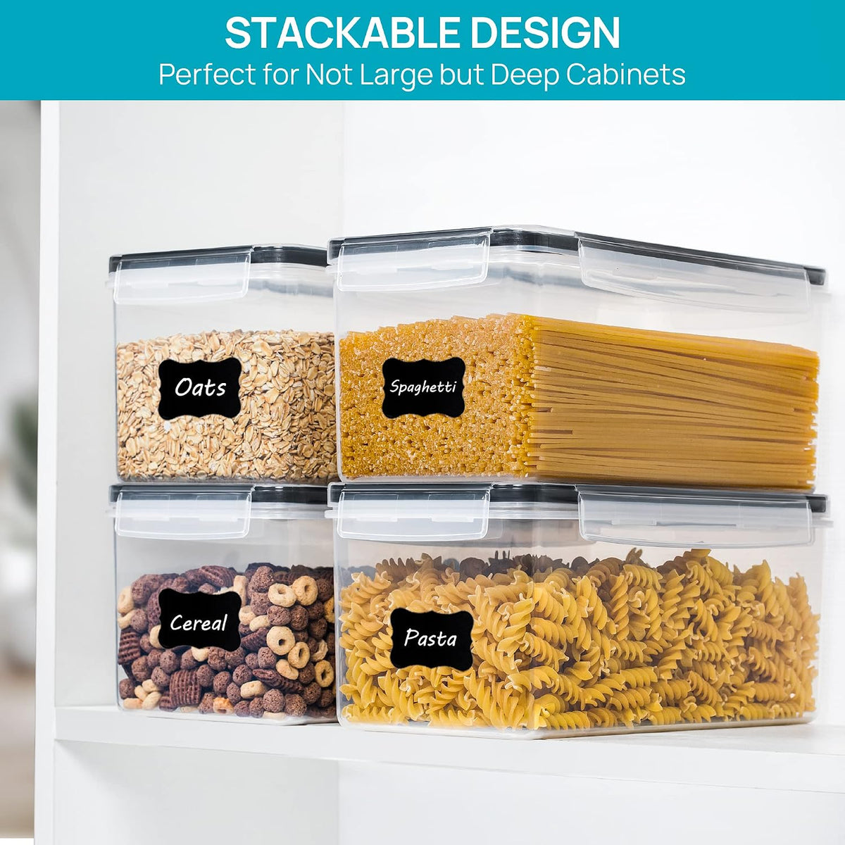 Vtopmart Pasta Storage Containers, 4 Pack, 3.2L Airtight Canisters