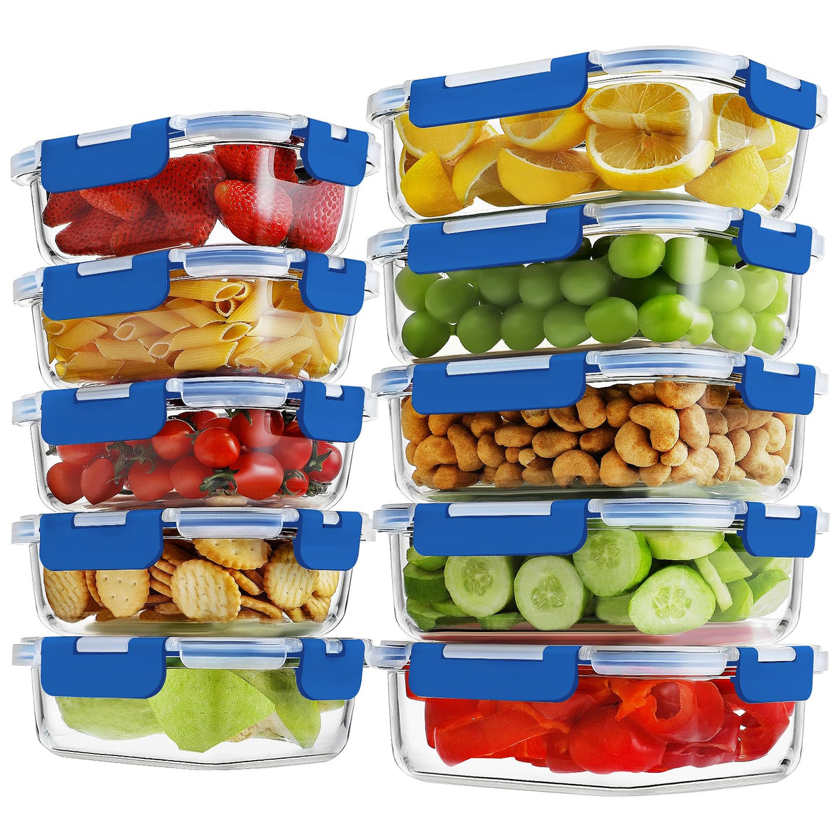 HOMBERKING 10-Pack Glass Meal Prep Containers, 36 oz/14 oz, Locking Lid Set