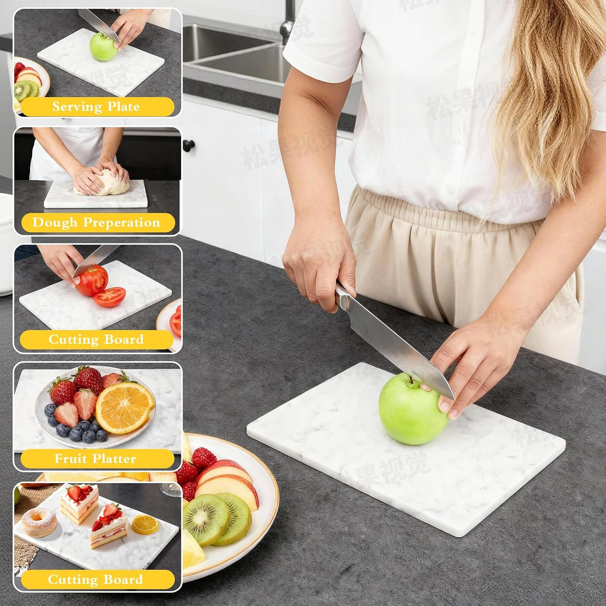 Marble Cutting Board for Kitchen 12×8 Inch Italian Carrara White