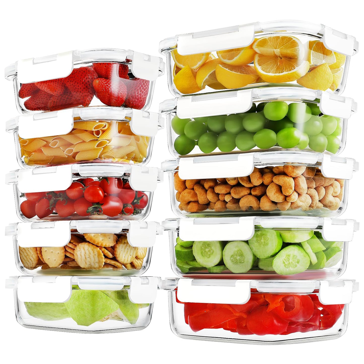 HOMBERKING 10-Pack Glass Meal Prep Containers, 36 oz/14 oz, Locking Lid Set