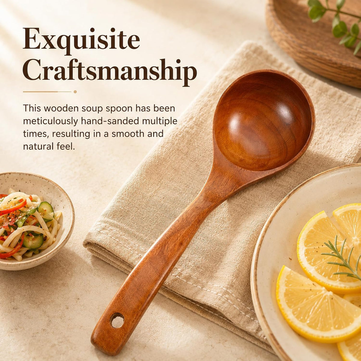 Wooden Ladle Soup Spoon Long Handle Serving Cooking 10.6inch, 1Pc