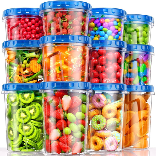 BiuLeon [12 Pack-34/24/17oz Freezer Storage Containers with 3 Different Sizes, Plastic Soup Containers with Lids, BPA-Free Food Storage Containers with Twist Top Lids, Reusable Meal Prep Containers