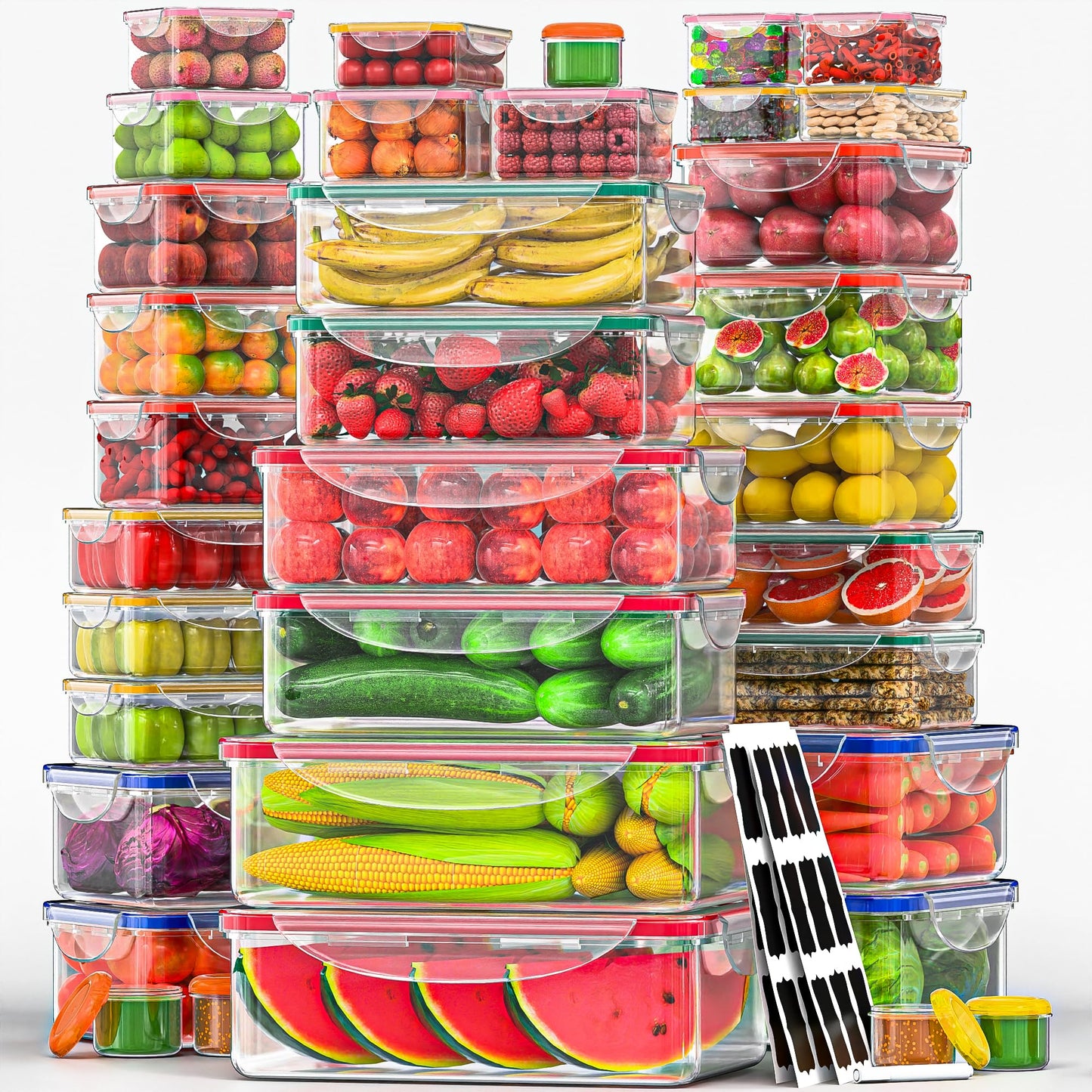 RockBerry 50 Pcs Large Food Storage Containers with Lids Airtight-85 OZ to small Containers-Total 526OZ Stackable Kitchen Set -BPA Free Leak proof containers- Freezer Microwave safe