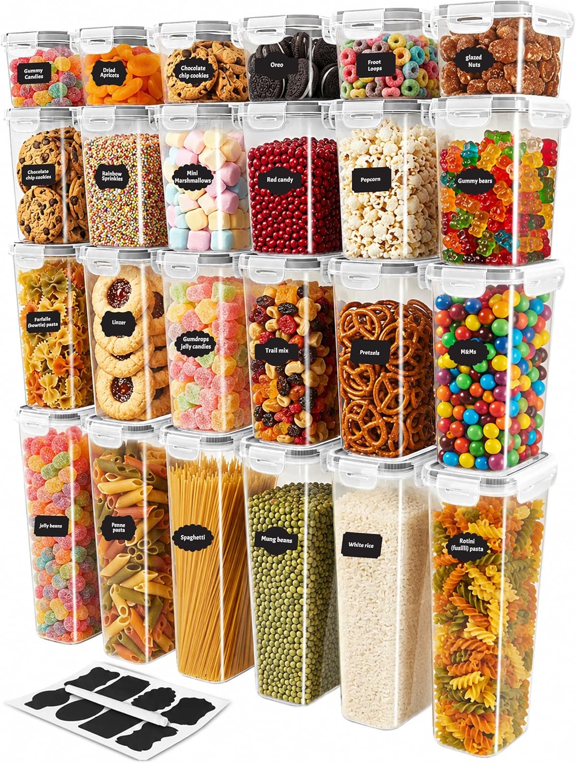 KICHLY Plastic Airtight Food Storage Containers Sets with Lids, 24 Pack