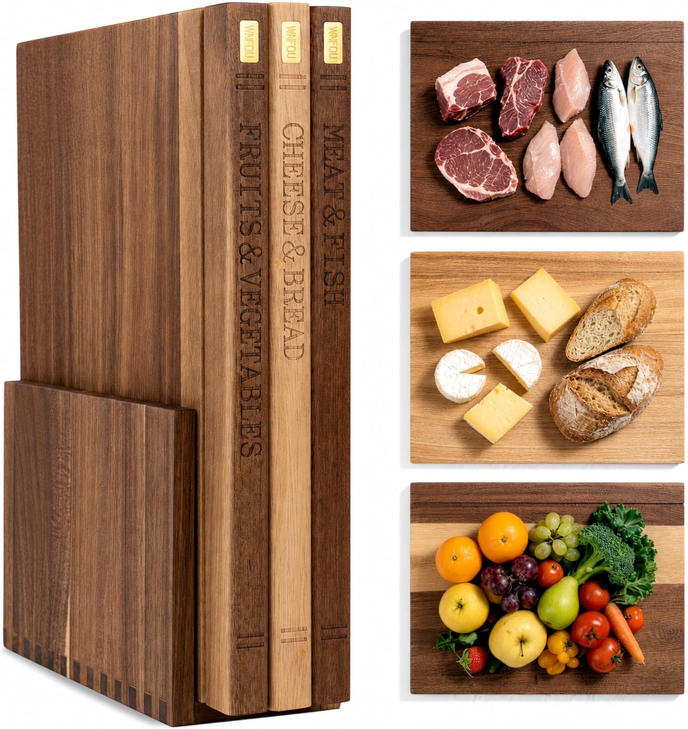 Book Cutting Board Set with Wooden Stand for Home Cooks