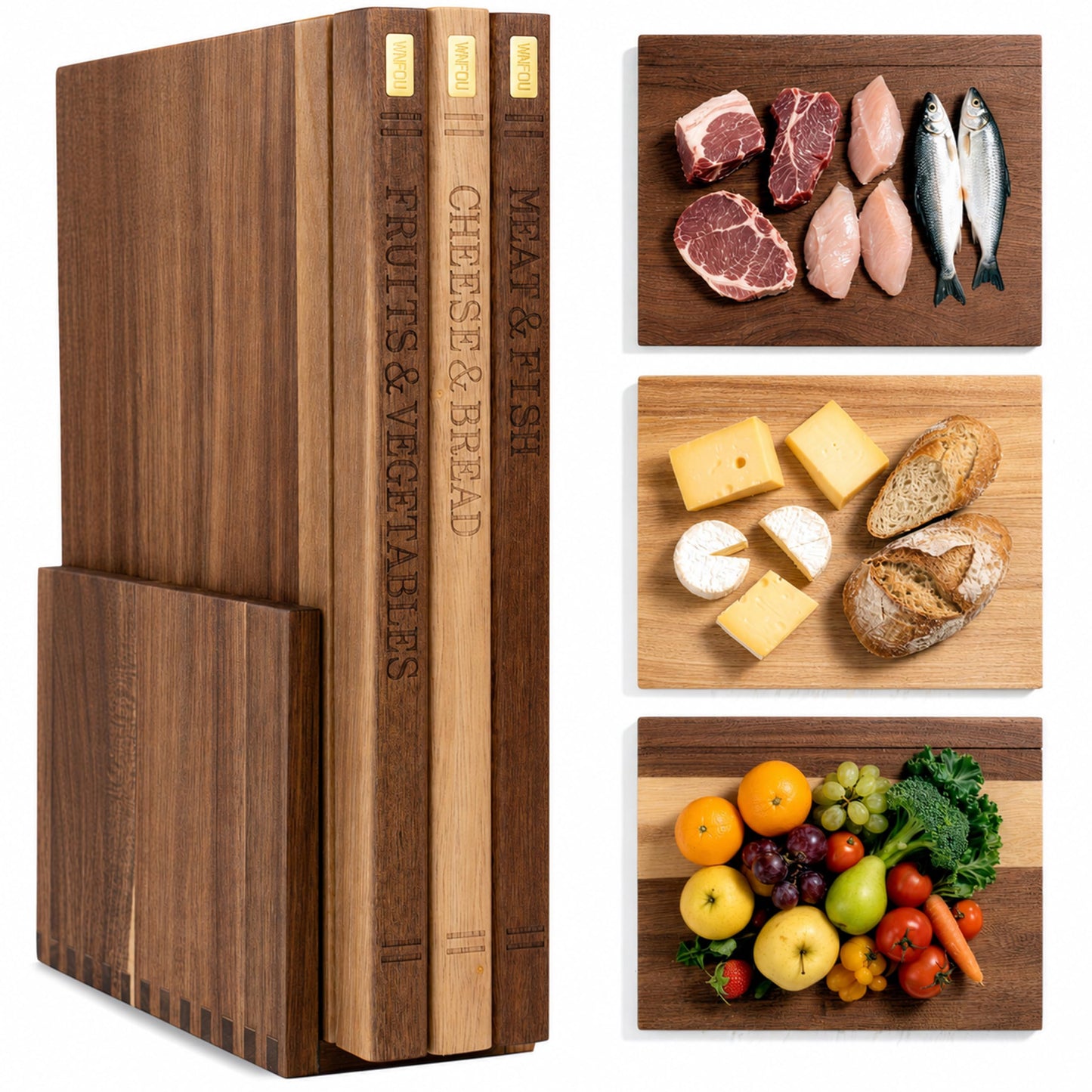 Book Cutting Board Set with Wooden Stand for Home Cooks