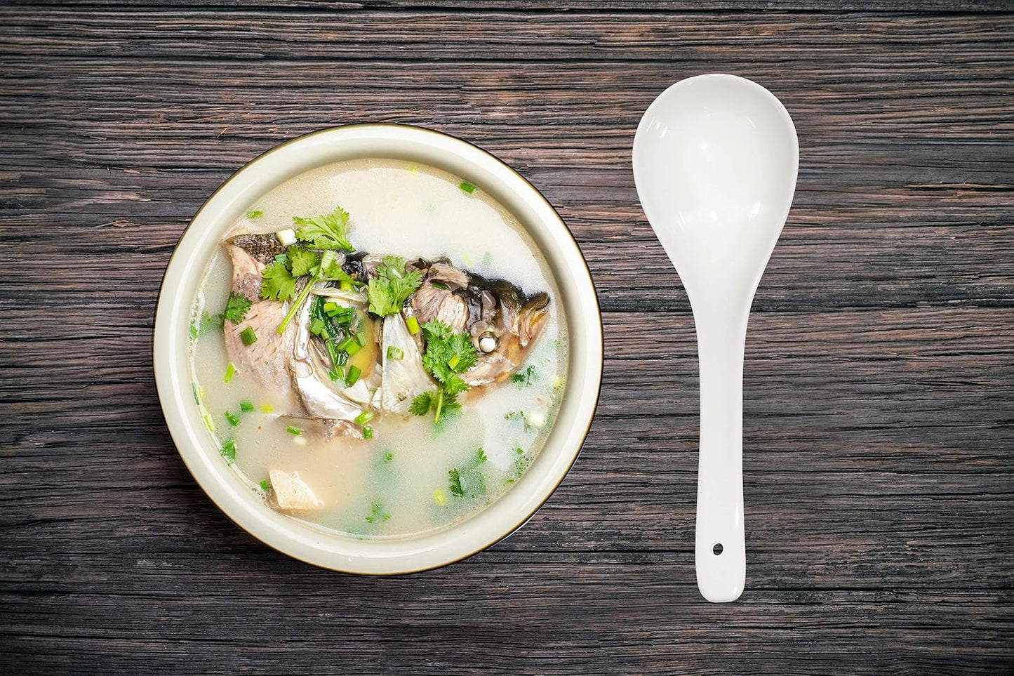 Kslong Pure White Ceramic Soup Ladle - Bone China Big Ladle, Deep Porcelain Flatware, Asian Soup Tureen Spoon 9.4" x 3" Scoops for Household Purposes