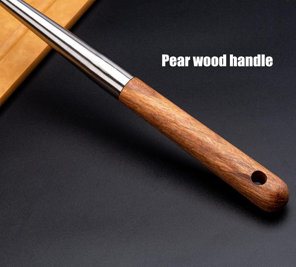 FJNATINH Soup Ladle, 17inches Ladle for wok, 304 Stainless Steel Soup Spoon Cooking Spoon for Kitchen with Wooden Handle
