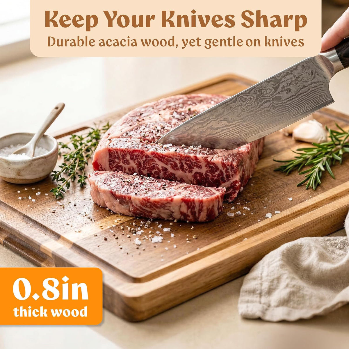 EDELHAUS Acacia Wood Cutting Boards for Kitchen Set of 3, Double sided