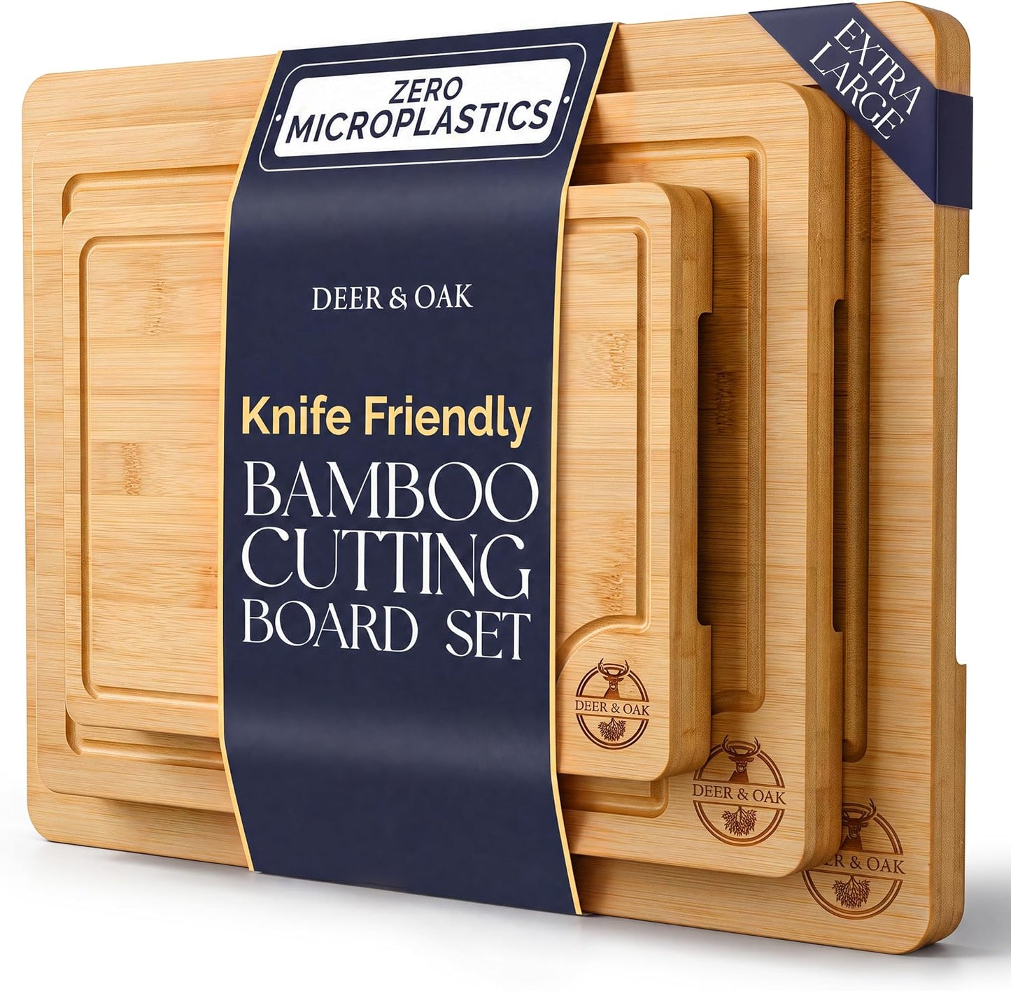 Pre-Oiled, Non Toxic 3-Piece Bamboo Cutting Board Set of 3, Pre-Oiled